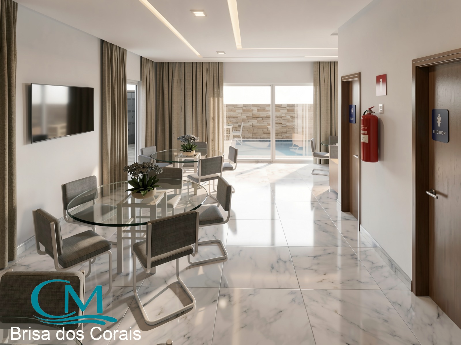Lounge com vista para a piscina